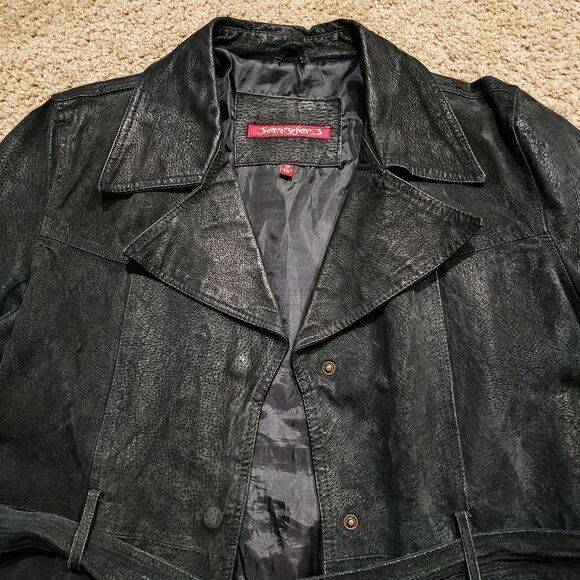 Jennifer J. Genuine Black Leather Peacoat Style Jacket -C - Picture 2 of 8